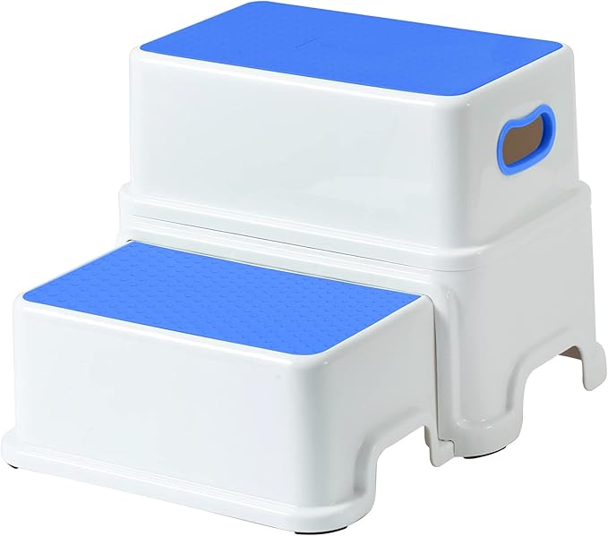 Victostar 2 Step Stool for Kids, Anti-Slip Sturdy Toddler Two Step Stool for Toilet Potty Training, Bathroom,Kitchen (Blue)