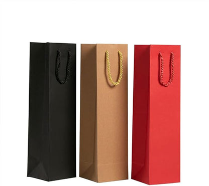 12 Pack 3.7 x 3.5 x 13.8 Wine Bags Bulk Kraft Paper Wine Gift Bags with Handles, Wine Bottle Paper Bags Retail bags for Christmas New Year Holiday Celebrations Birthday Festival Wedding