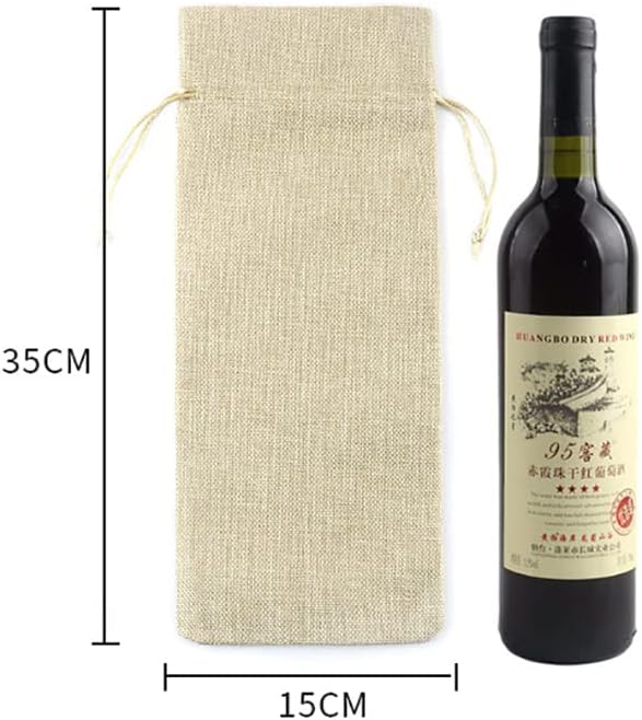 10 Pcs Burlap Wine Bags Wine Bottle Gift Pouches Single Wine Carrying Bag with Drawstring Wine Bottle Covers Pouches for Christmas