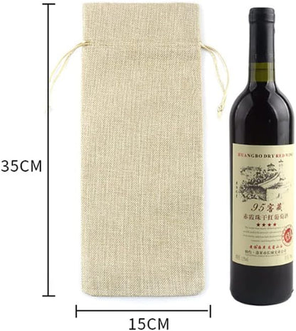 10 Pcs Burlap Wine Bags Wine Bottle Gift Pouches Single Wine Carrying Bag with Drawstring Wine Bottle Covers Pouches for Christmas