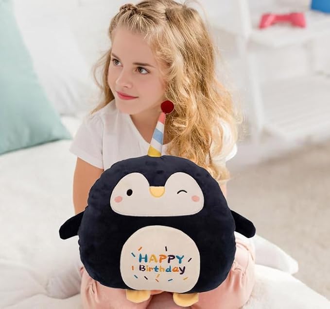 16 Inch Soft Penguin Plush Hugging Pillow Cute Birthday Penguin Stuffed Animal Plushies Toy Penguin Kids Stuffed Animals Penguin Happy Birthday Plush Toys for Birthday, Valentine, Christmas…