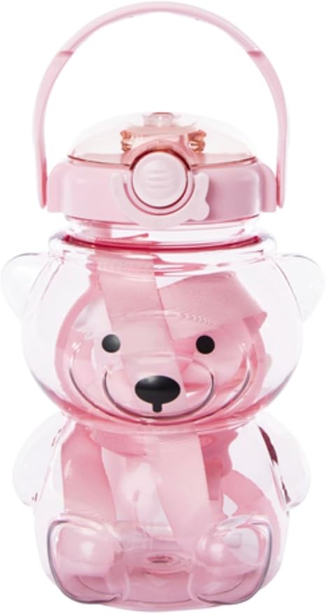 1616 Holdings Plastic Gummy Bear Flip Top Water Bottle with Strap 34 Ounce (Pink), BearPink24