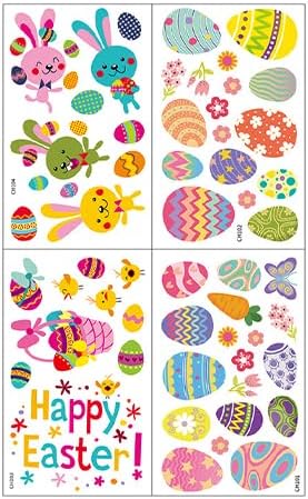 54 Pcs Easter Window Clings Easter Eggs Bunny Window Decorations Stickers for Glass Windows for Easter Window Decorations, 9 Sheets Bunny Decor for Kids Shcool Home (Happy)