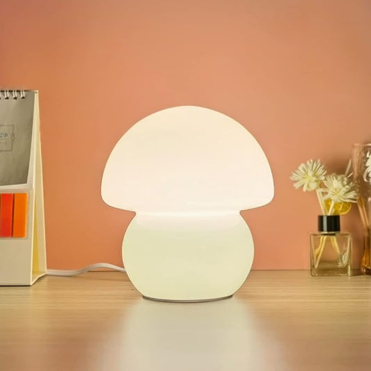 Mushroom Lamp, Small Clear Glass Table Lamp, Cute Little Milk White Translucent Nightstand Lamp for Bedroom, Bedside, Living Room, Murano Style Aesthetic Dome Lamp for Home Decor Gift