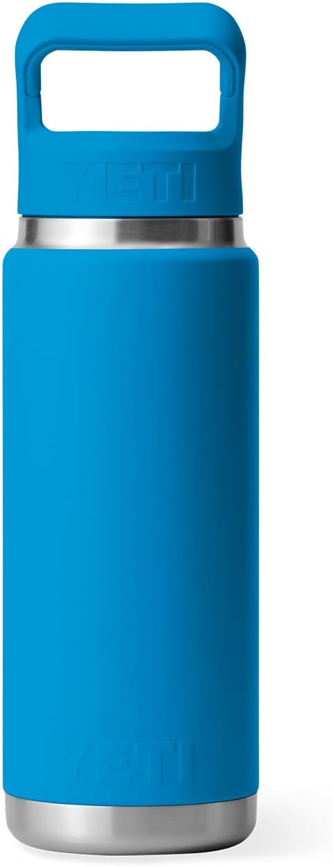 YETI Rambler 26 oz Bottle, Vacuum Insulated, Stainless Steel with Color Matching Straw Cap, Big Wave Blue