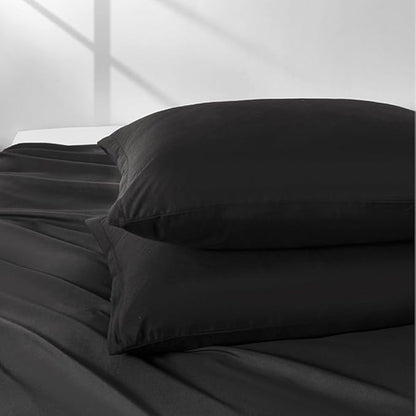 2 Pack Microfiber Zipper Pillowcases, Soft Comfortable Not Shrink Black Pillow Case, Standard Pillow Cases Set of 2 (20x26 Inches)