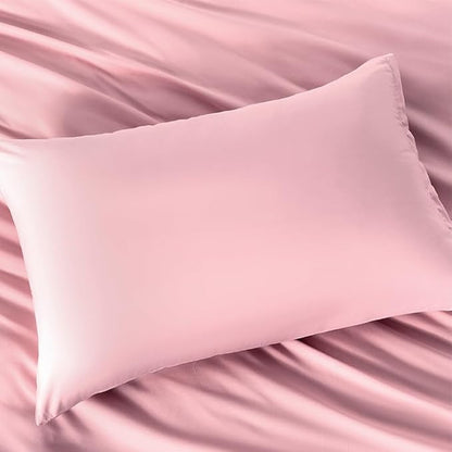 2 Pack Microfiber Queen Zipper Pillowcases, Soft Comfortable Not Shrink Pink Pillow Case, Breathable Pillow Cases Set of 2 (20x30 Inches)