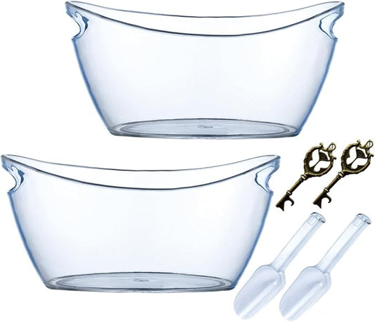 2 PCS Ice Bucket,Acrylic Ice Buckets for Parties,5.5L Extra Large Clear Champagne Beer Tub Mimosa Bar Supplies Kit Wine Beverage Bucket with Corkscrew&Scoop for Wine Cocktail Bar(Clear)