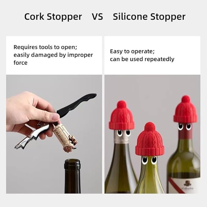 Wine Stoppers for Wine Bottles, Reusable Silicone Wine Sealer, Leakproof and Flavor Preserve for Home Kitchen Bar (2 Packs)