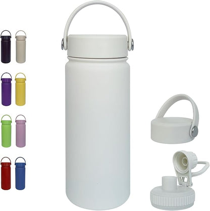 18oz Insulated Water Bottle ，Stainless Steel Sports Water Cup Flask with 2 Lids, Wide Mouth Travel Thermal Mug,Outdoor Sports Bottle（white）