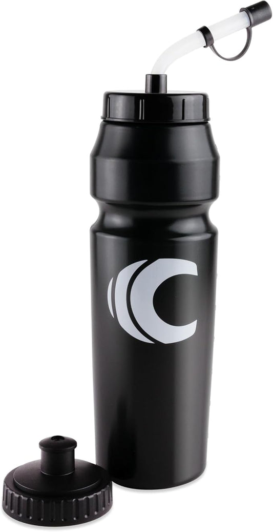 1 Liter Sports Water Bottle with Straw & Squeeze Lid, BPA Free, Leakproof, Great for Sports Requiring Helmets like Hockey Lacrosse Football Boxing (Black)