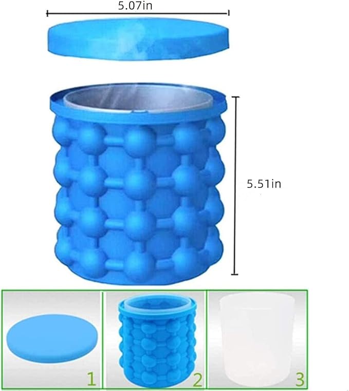 (2 in 1) Ice Cube Maker, Round,Portable .Silicone ice Bucket and ice Mold with lid, Portable Silicon Ice Cube Maker(Blue)