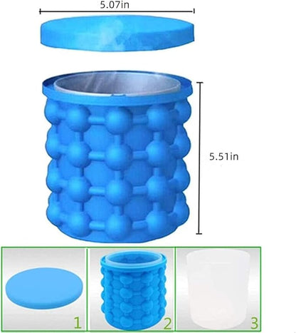 (2 in 1) Ice Cube Maker, Round,Portable .Silicone ice Bucket and ice Mold with lid, Portable Silicon Ice Cube Maker(Blue)