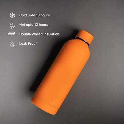 17 oz Matte Finish Stainless Steel Water Bottle | Vacuum Insulated Travel Bottle | Hot & Cold Water Bottle | Smooth Rubber Finish Water Bottle (orange)