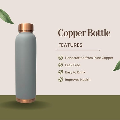 Perilla Home Copper Water Bottle 34 OZ Leak Proof 100% Pure (Or Gray)