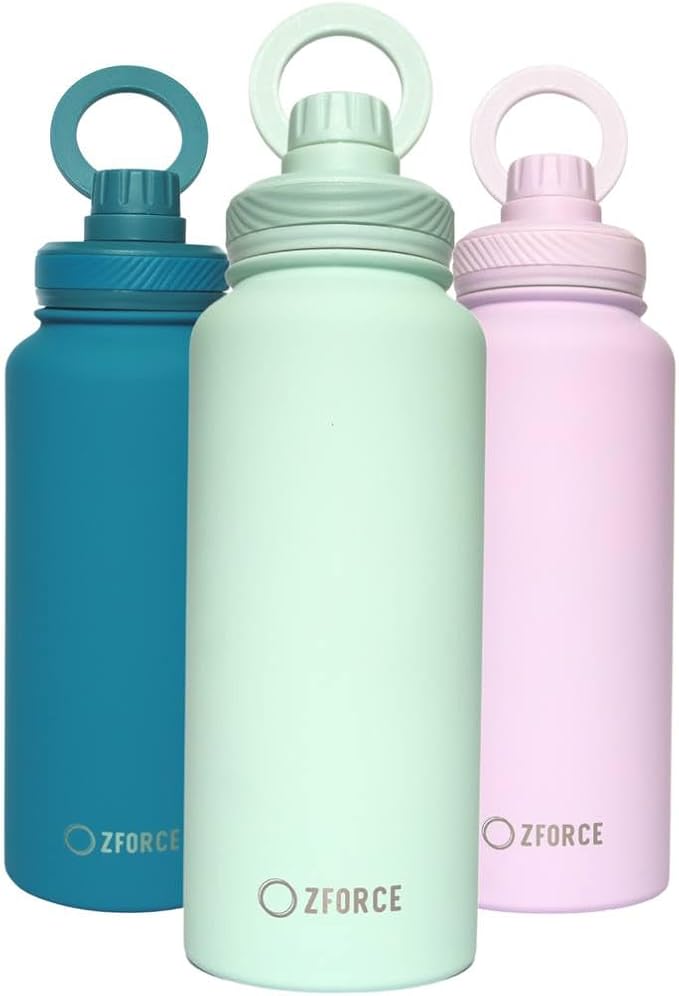 ZForce EcoSip 1000-32 oz (1000 ml) Stainless Steel Water Bottle, Eco-Friendly Reusable with Magnetic Ring Lid, Available in Blue, Mint, and Light Purple, Model Name EcoSip 1000 (Mint)