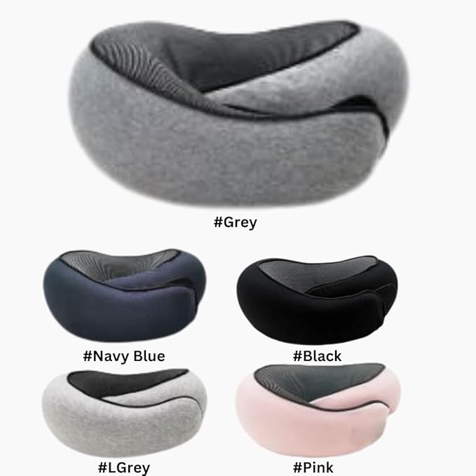 Memory Form Airplane Pillow for Long Flights. Removable Cover, Neck Pillow for Travel. Ideal for Flights,Car and Home Use. Reduces Pressure Points., Grey