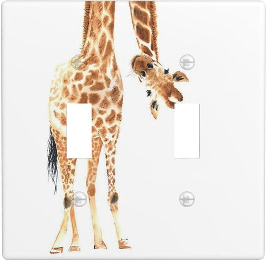 Wild Animal Watercolor Giraffe Light Switch Cover Decorative Double Plastic Toggle Wall Plate Outlet Cover for Women Girls Bedroom Kitchen Living Room Decor 4.5 * 4.5