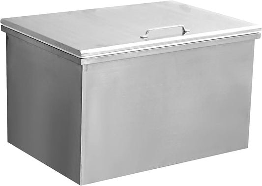 Upgraded Drop in Ice Chest, Stainless Steel Ice Cooler, Commercial Ice Bin with Cover, Outdoor Kitchen Ice Bar, Drain-Pipe and Drain Plug Included, for Cold Wine Beer