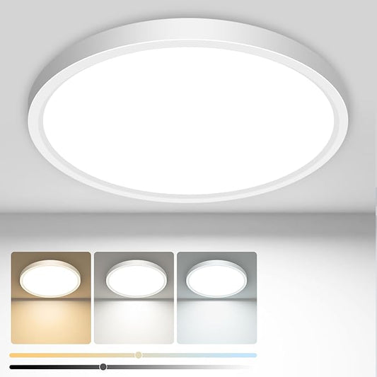 1PACK Flush Mount LED Ceiling Light Fixture White, 6.5Inch 12Watt, Dimmable & 3000K-4000K-6500K 3 Color Selectable Ceiling Lamp 1200LM Low Profile Ceiling Light for Kitchen Bedroom Hallway Porch