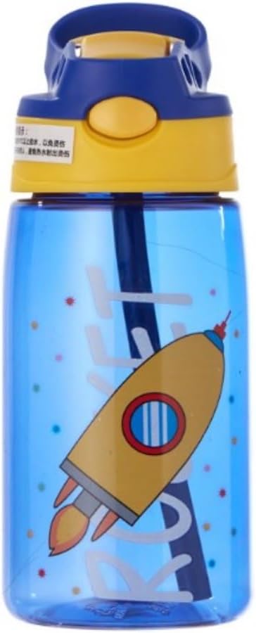 16.23oz Cute Cartoon Water Bottle,Portable Sports Water Cup With Carrying Straw,Suitable For Outdoor Camping Picnic Travel (Blue)