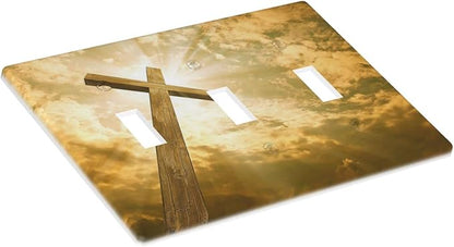 Christ Jesus Cross Sky Decorative Light Switch Cover Wall Plate 3 Toggle Triple Three Gang for Kitchen Living Room Bedroom Bathroom Home Novelty Decorate