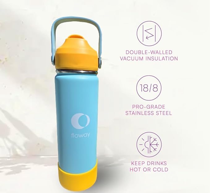 18oz Stainless Steel Vacuum Insulated Water Bottle with Straw Lid and Cleaning Brush, BPA Free, Leakproof, Temp Control, for Hot and Cold Drinks (Sunny Sky, 18oz)