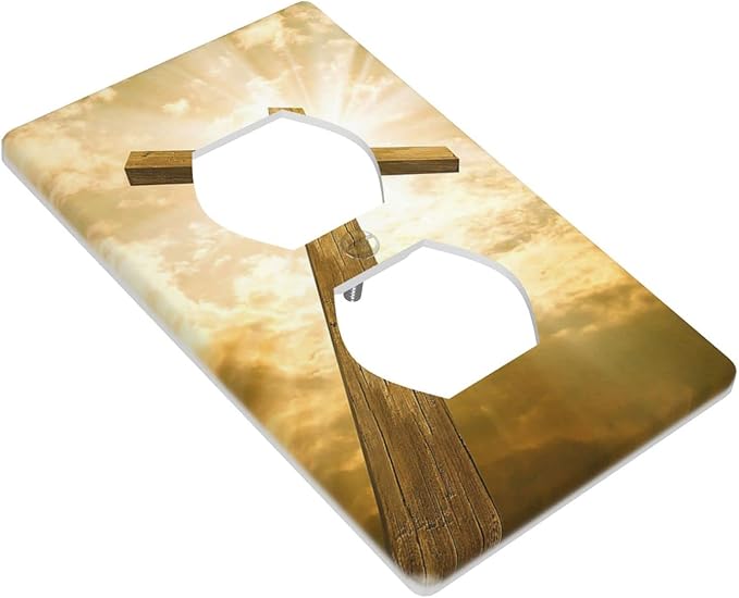 Christ Jesus Cross Sky Decorative 1 Gang Duplex Outlet Cover Wall Plate Single Switch One for Electrical Kitchen Living Room Bedroom Bathroom Home Novelty Decorate