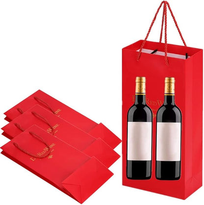 10Pcs Wine Gift Bags Paper Champagne Carrier Bag Double Wine Bottle Storage Holder Tote Bag with Handle for Christmas Birthday Wedding Anniversary Celebration Party Favors