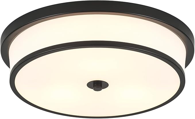 16 inch Flush Mount Ceiling Light, 3-Light Close to Ceiling Light Fixtures with Black Finish for Livingroom Bedroom Kitchen Diningroom(Black)