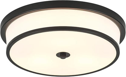 16 inch Flush Mount Ceiling Light, 3-Light Close to Ceiling Light Fixtures with Black Finish for Livingroom Bedroom Kitchen Diningroom(Black)