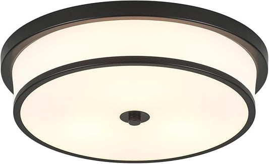 16 inch Flush Mount Ceiling Light, 3-Light Close to Ceiling Light Fixtures with Black Finish for Livingroom Bedroom Kitchen Diningroom(Black)