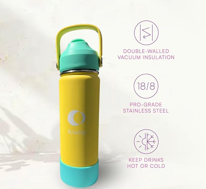 18oz Stainless Steel Vacuum Insulated Water Bottle with Straw Lid and Cleaning Brush, BPA Free, Leakproof, Temp Control, for Hot and Cold Drinks (Vibrant Lemon, 18oz)