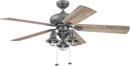 Prominence Home Piercy, 52 Inch Farmhouse LED Ceiling Fan with Light, Remote Control, Three Mounting Options, 5 Dual Finish Blades, Reversible Motor - 51430-01 (Bronze)