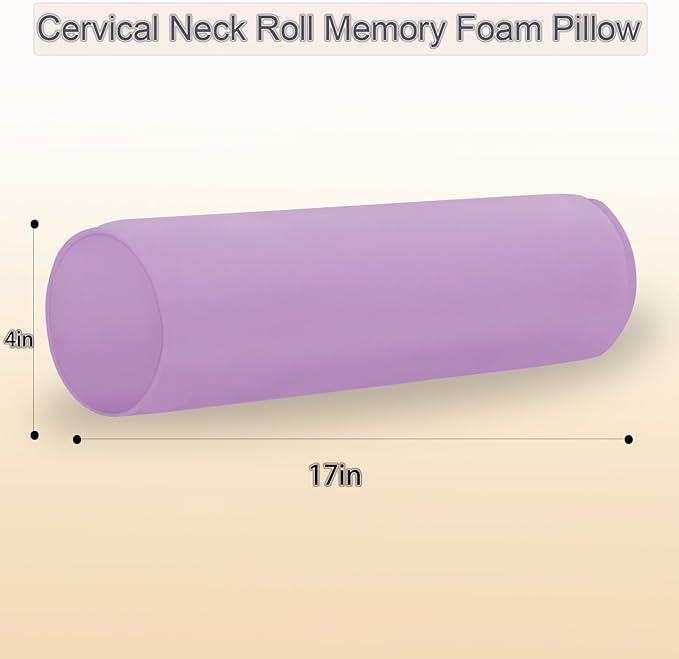 Round Cervical Roll Cylinder Bolster Pillow, 4" x 17" Orthopedic Cervical Roll Memory Foam Ergonomically Pillow forBed， Car, Office and Home Use，with Washable Cover (Lavender Purple)