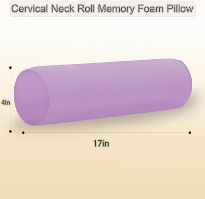 Round Cervical Roll Cylinder Bolster Pillow, 4" x 17" Orthopedic Cervical Roll Memory Foam Ergonomically Pillow forBed， Car, Office and Home Use，with Washable Cover (Lavender Purple)