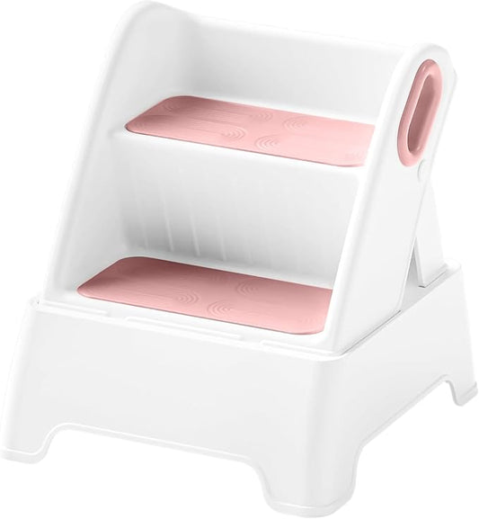 Toddler Step Stool,Adjustable 2 Step Stools for Kids,Removable Sitting Stool for Kitchen Counter Bathroom Sink Toilet Potty Training with Handles and Non-Slip Pads. (Pink-P)