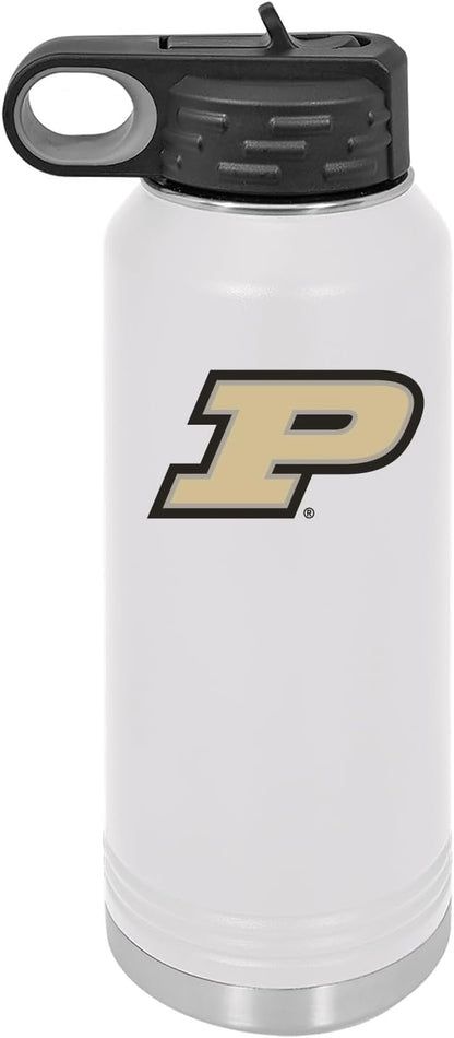 Purdue University 32oz Stainless Steel Double Walled White Beverage Bottle with Flip Straw Spout - College Gear for Playoff Season – For Office, Home or Auto – Show your Boilermaker Pride