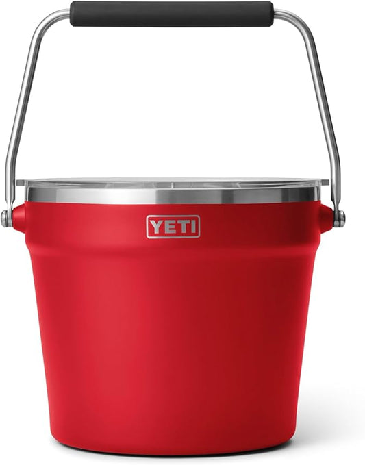 YETI Rambler Beverage Bucket, Double-Wall Vacuum Insulated Ice Bucket with Lid, Rescue Red