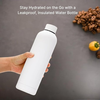 17 oz Matte Finish Stainless Steel Water Bottle | Leak Proof | Wide Mouth & Easy to Open | Easy Grip | Perfect for staying hydrated at School, College, Work, Gym (White)