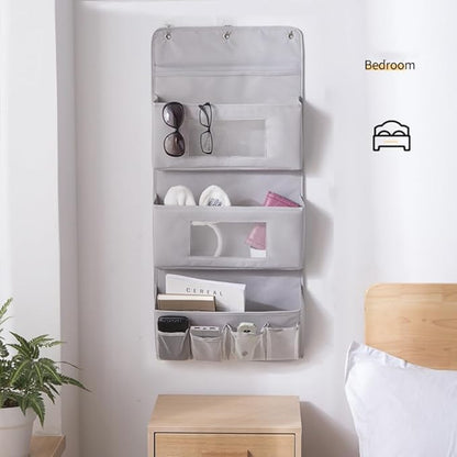 Versatile Over-The-Door Nursery Organizer with Transparent Mesh Pockets & 3 Adhesive Hooks - Foldable Storage Solution for Bedroom, Bathroom, Kitchen & Dorm