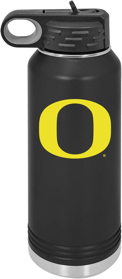 University of Oregon 32oz Stainless Steel Double Walled Black Beverage Bottle with Flip Straw Spout - College Gear for Playoff Season – For Office, Home or Auto – Show your Ducks Pride