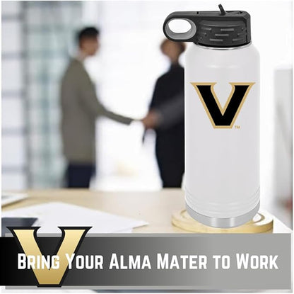 Vanderbilt University 32oz Stainless Steel Double Walled White Beverage Bottle with Flip Straw Spout - College Gear for Playoff Season – For Office, Home or Auto – Show your Commodores Pride