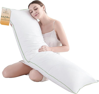 100% Breathable Cotton Cover Body Pillow for Adult Cooling Weighted Body Pillows Insert, Firm Support, and Unique Contour Swan Design for Full Body Relaxation 20 * 54（Green）