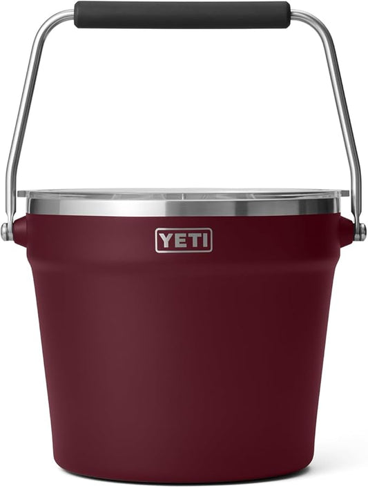 YETI Rambler Beverage Bucket, Double-Wall Vacuum Insulated Ice Bucket with Lid, Wild Vine Red