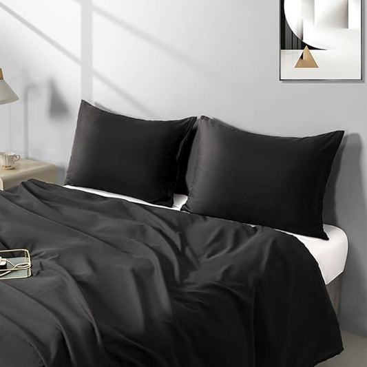 2 Pack Microfiber King Zipper Pillowcases, Soft Comfortable Not Shrink Black Pillow Case, Breathable Pillow Cases Set of 2 (20x36 Inches)