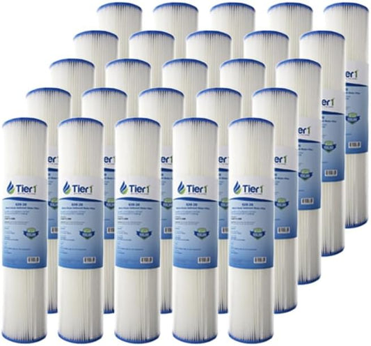 Tier1 20 Micron 20 Inch x 4.5 Inch | 25-Pack Pleated Cellulose Whole House Sediment Water Filter Replacement Cartridge | Compatible with Pentek S1-20BB, 155305-43, W20CLHD20, Home Water Filter