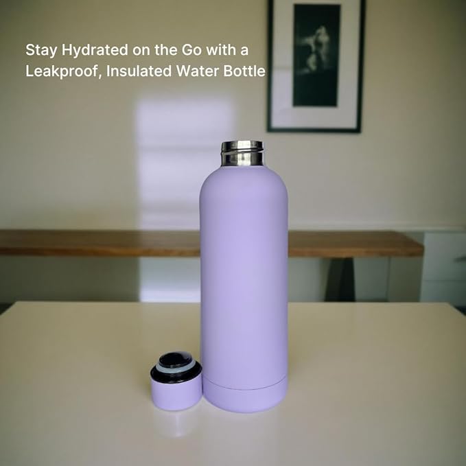 17 oz Matte Finish Stainless Steel Water Bottle | Vacuum Insulated Travel Bottle | Hot & Cold Water Bottle | Smooth Rubber Finish Water Bottle (Lilac)