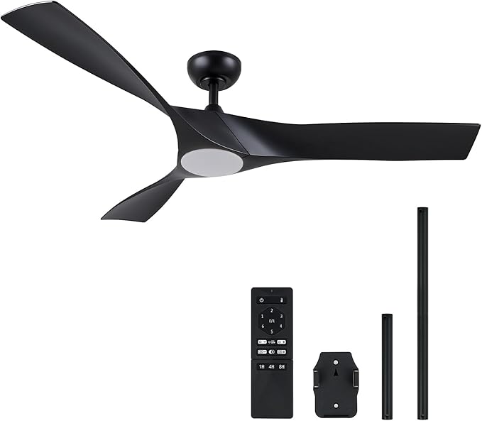 VONLUCE Ceiling Fan with Light and Remote Control, 52 Inch Modern Fan with 3 Blades Noiseless DC Motor for Bedroom, Living Room, Kitchen, Study, Black