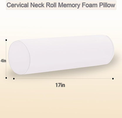 Round Cervical Roll Cylinder Bolster Pillow, 4" x 17" Orthopedic Cervical Roll Memory Foam Ergonomically Pillow forBed， Car, Office and Home Use，with Washable Cover (White)